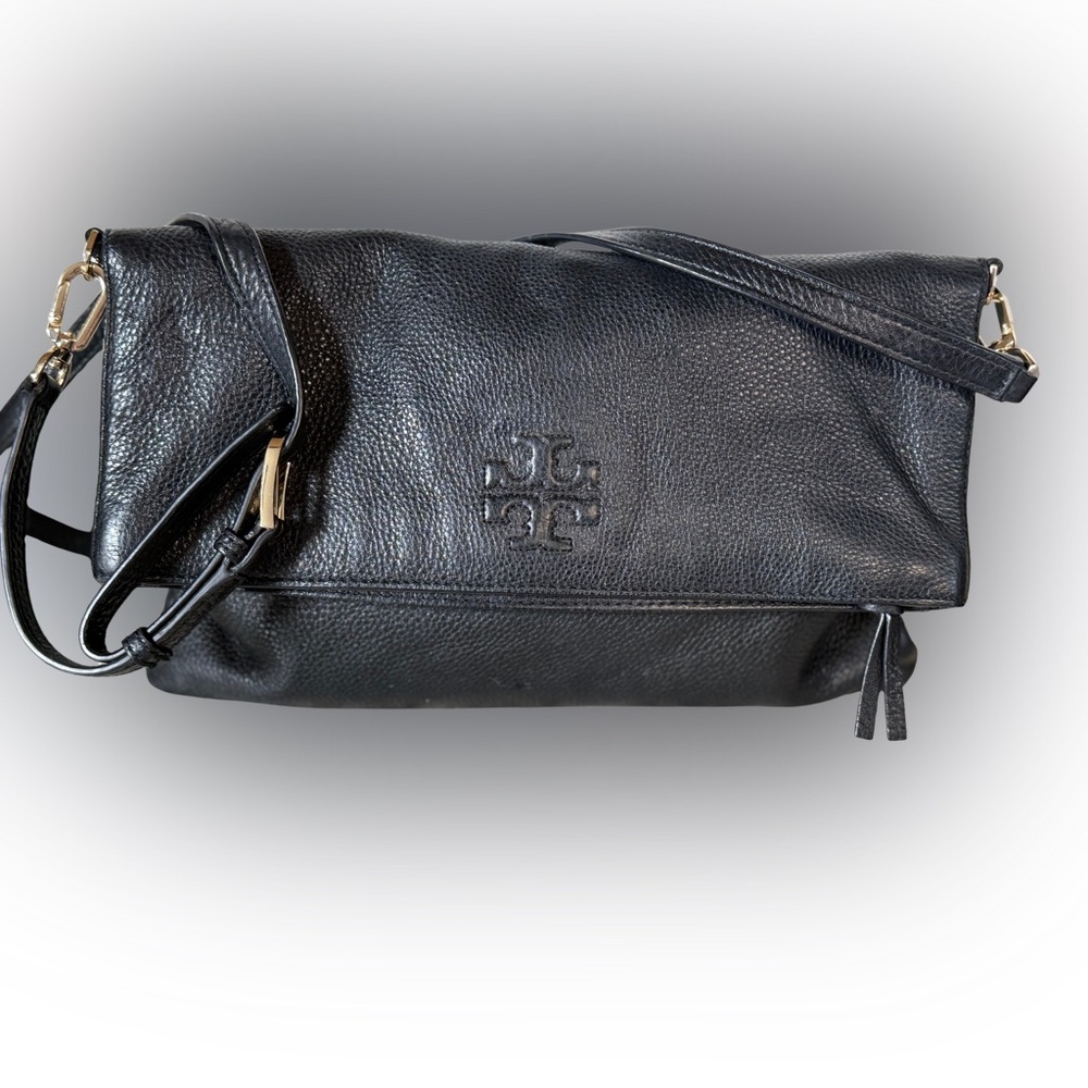 Tory Burch Black Fold Over Shoulder Bag